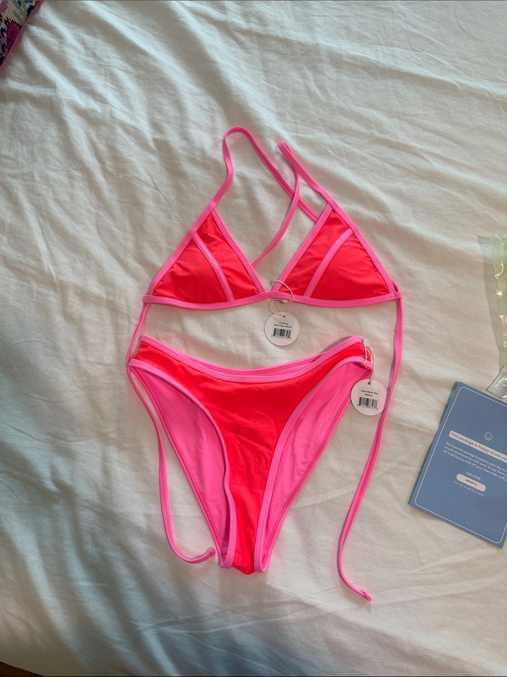 Neon Pink Triangle Bikini Set - Women Swim - Picture 2 of 3